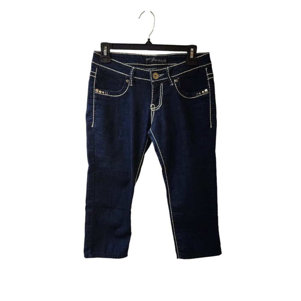 P&P Jeans y2k 2000s Thick Stitch Jean Crop Capris Size 3/4 Super Low Rise